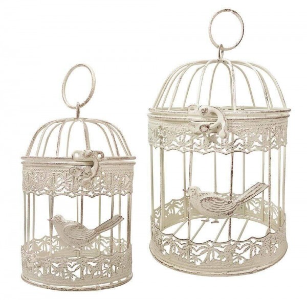 Deko Vogelkäfig Dekokäfig 2er-Set Vögel Nostalgie Antik-Stil Weiß