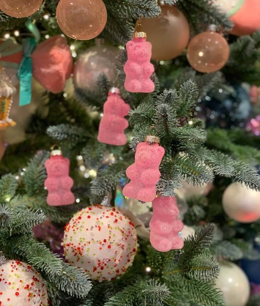 Christbaumschmuck Gummibärchen 5er-Set Glas Bunt Gummibär Glitzer Weihnachtsdeko