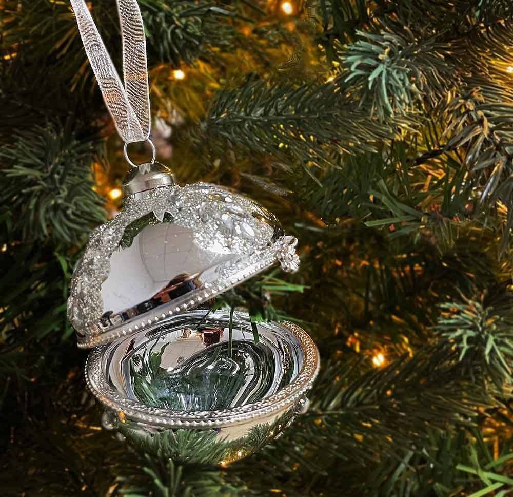 Christbaumkugel zum Befüllen Echt Glas Silber Tropfenform Weihnachtskugel