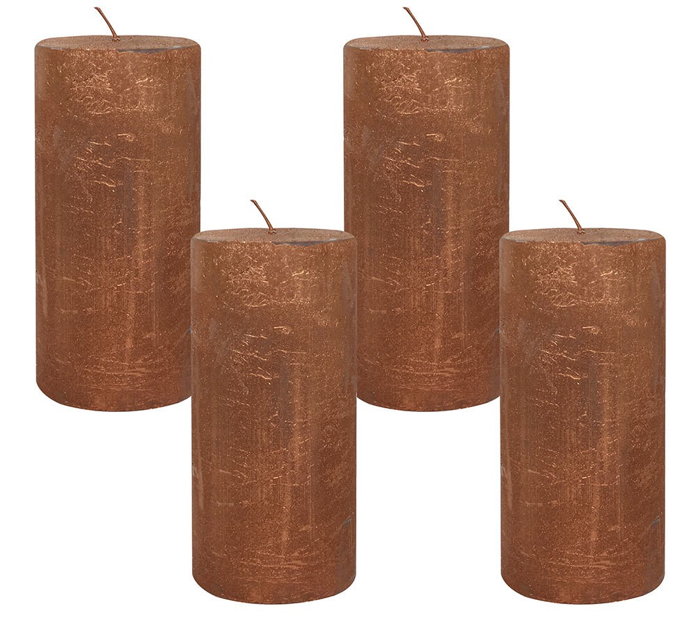 4 Rustic Stumpenkerzen Premium Kerze Kupfer Braun lackiert 7x15cm - 65 Std Brenndauer