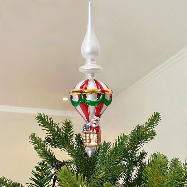Christbaumspitze Heißluftballon Weihnachtsmann Echt Glas Weiß Rot Weihnachtsbaumspitze
