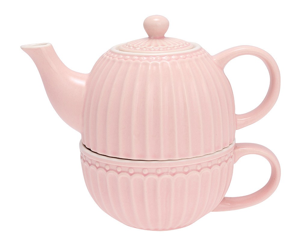 Greengate Tea For One Teekanne & Tasse Alice Pale Pink Steingut Rosa Greengate Tea For One Teekanne & Tasse Alice Pale Pink Steingut Rosa