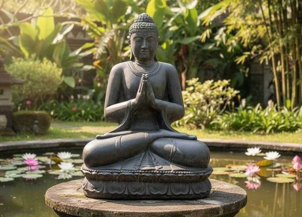 Buddha Figur XXL 125 cm Groß Guss-Stein Frostsicher Sitzend Gruß Garten Statue