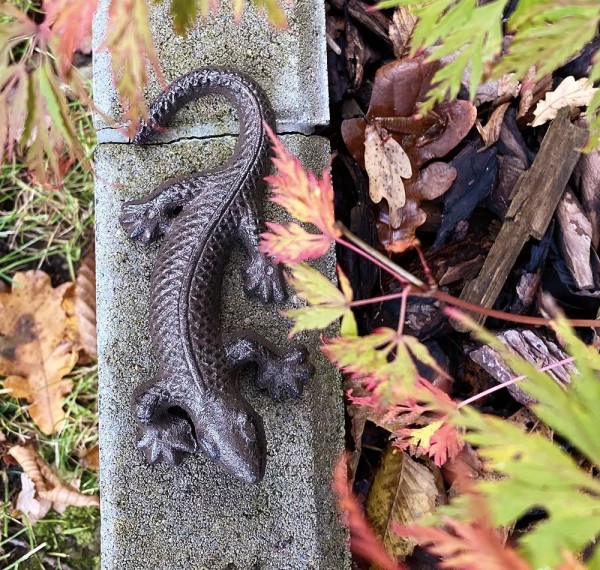 Dekofigur Gecko Eidechse Echse Briefbeschwerer Gusseisen Antik-Stil Braun