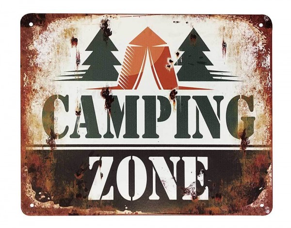 Blechschild CAMPING ZONE Vintage Nostalgie Dekoschild Campen Zelten 20x25cm