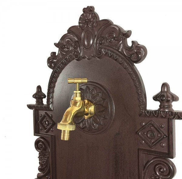 Wandbrunnen Antik-Stil Waschbecken mit Wasserhahn Nostalgie Metall Braun