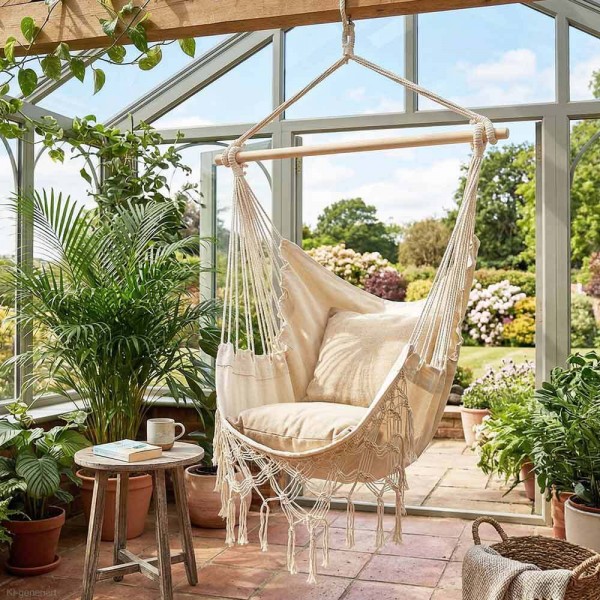 Hängesessel Ibiza Fransen Hängestuhl Beige Natur Boho Style Hippie Outdoor Camping