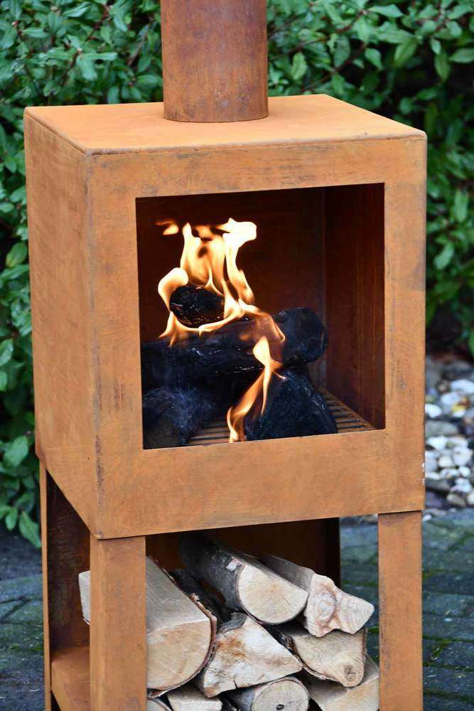 Terrassenofen mit Holzlager Rost Gartenofen Terrassenofen 137cm kaufen