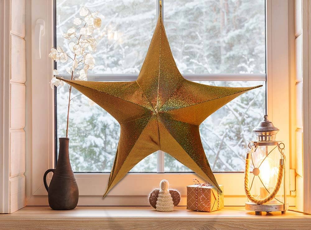 XXL Stern zum Aufhängen Gold Glitzer 3D Weihnachtsstern Weihnachtsdeko 80cm