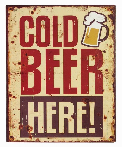 Blechschild COLD BEER HERE! Vintage Dekoschild Nostalgie 25x20cm