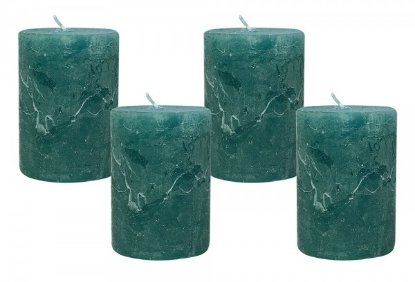 4 Rustic Stumpenkerzen Premium Kerze Petrol 7x10cm - 45 Std Brenndauer