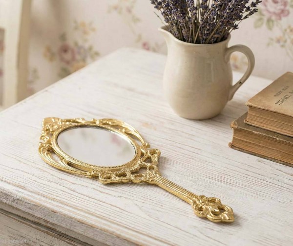 Handspiegel Prinzessin Gold Barock Schminkspiegel Antik-Stil Karneval Halloween