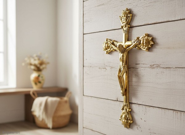 Wandkreuz aus Messing Kreuz zum Aufhängen Jesus-Christus Kruzifix 32cm