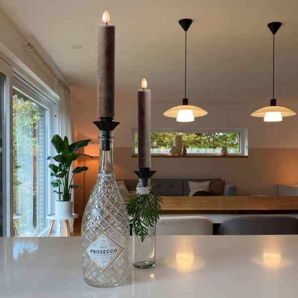 LED Stabkerze Echtwachs Taupe 2 Stück Warmweiß flackernd Timer Batterie 22cm