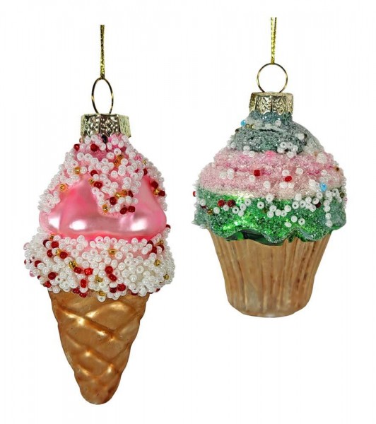 Christbaumschmuck Eis Cupcake 2 Stück Glas Eiswaffel Christbaumanhänger