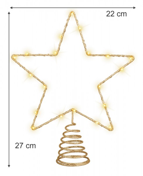 Weihnachtsbaumspitze Stern Gold Beleuchtet 20 LED Christbaumspitze Warmweiß