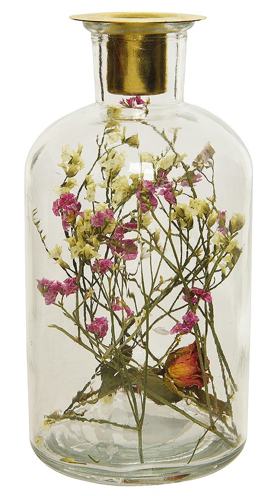 Dekoglas mit Kerzenhalter Vase Befüllt mit Blumen Kerzenständer gold 16,5cm