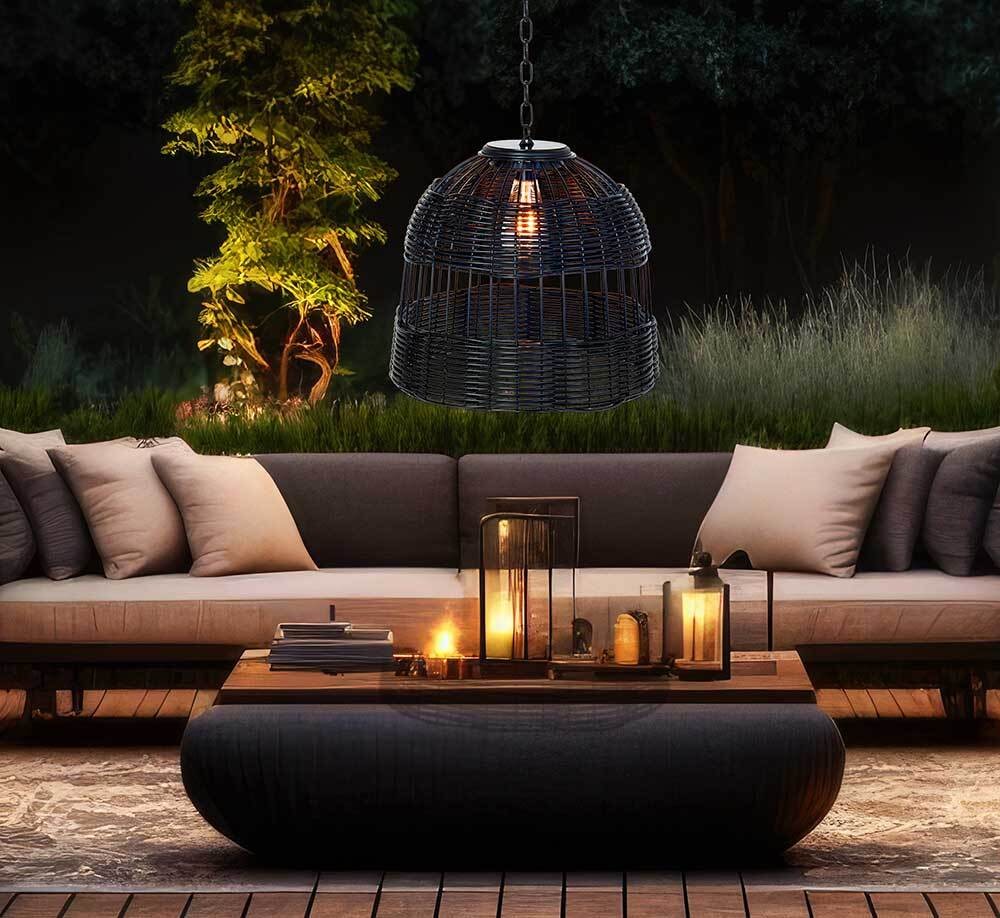 Solar Hängeleuchte Boho Rattan Schwarz Vintage-Stil Outdoor Warmweiß 35cm Solar Hängeleuchte Boho Rattan Schwarz Vintage-Stil Outdoor Warmweiß 35cm