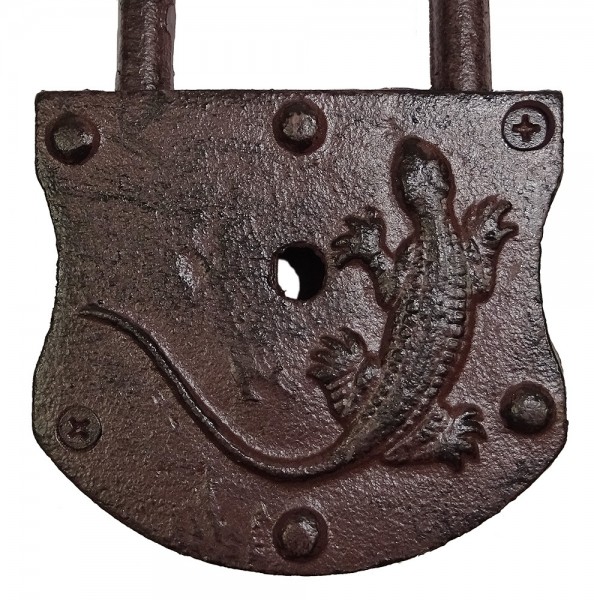 Deko Vorhängeschloss Vintage Salamander Nostalgie 2 Schlüssel Gecko Gusseisen