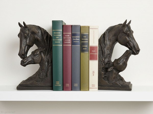Buchstütze Pferd mit Fohlen 2 Stück Buchständer Kunstguss Antik-Stil