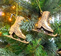 Christbaumschmuck Schlittschuhe Gold Glitzer 2 Stück Weihnachtsbaumschmuck Christbaumschmuck Schlittschuhe Gold Glitzer 2 Stück Weihnachtsbaumschmuck