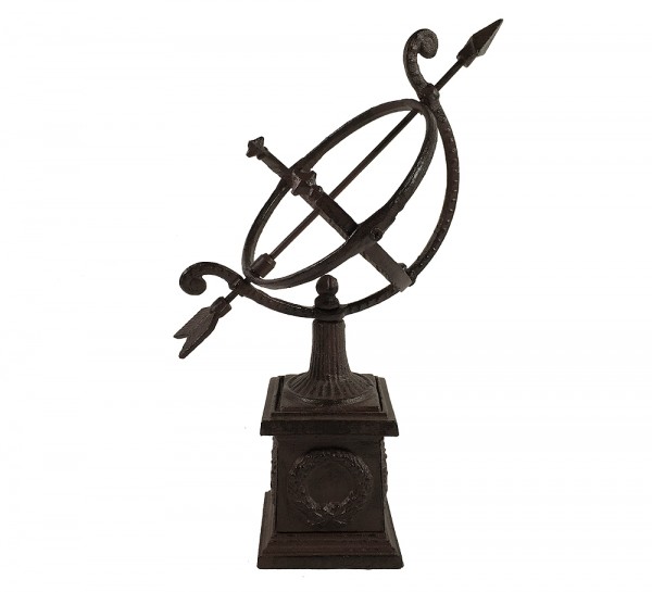 Sonnenuhr auf Standfuß Antik-Stil Gusseisen Braun Gartendeko H 34cm