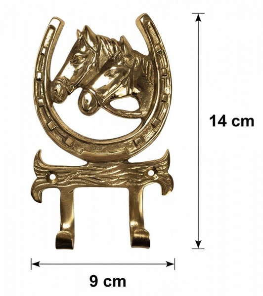Wandgarderobe Hufeisen Pferd Messing Antik-Stil 14x9cm