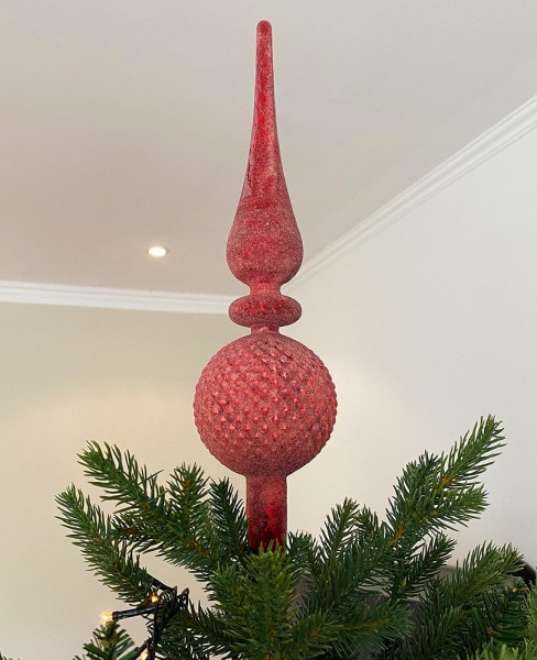 Christbaumspitze Rot Zapfen Schnee Frost Weihnachtsbaumspitze Echt Glas 31cm