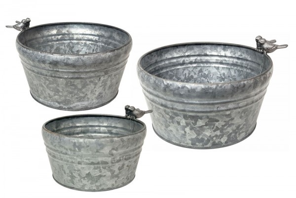 Blumentopf Rund Vögel Zink Vintage Stil Pflanztopf Übertopf Metall