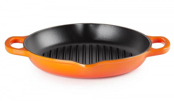 Le Creuset Grillpfanne Signature Rund mit 2 Griffen Gusseisen Ofenrot 25cm
