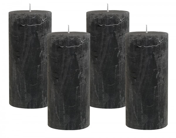 4 Rustic Stumpenkerzen Premium Kerze Anthrazit 7x15cm - 65 Std Brenndauer