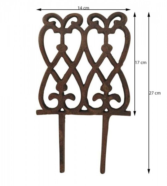 Beetzaun Beeteinfassung Gusseisen Antik-Braun 27x14cm Beetumrandung Ziergitter