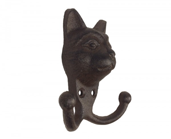 Garderobenhaken Katze Wandhaken Doppelhaken Gusseisen Antik-Braun
