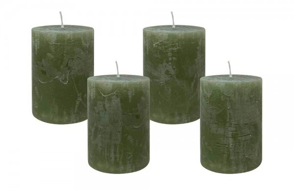 4 Rustic Stumpenkerzen Premium Kerze Oliv Grün 6x8cm - 28 Std Brenndauer