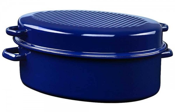 Riess Gänsebräter Oval mit Deckel Emaille Blau 38cm