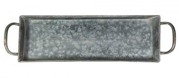 Tablett Zink Rechteckig mit Griffen Dekotablett Vintage-Stil Antik-Stil 41x13cm