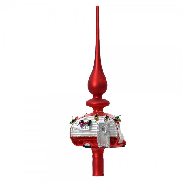 Christbaumspitze Camper Wohnwagen Camping Echt Glas Rot Weihnachtsbaumspitze