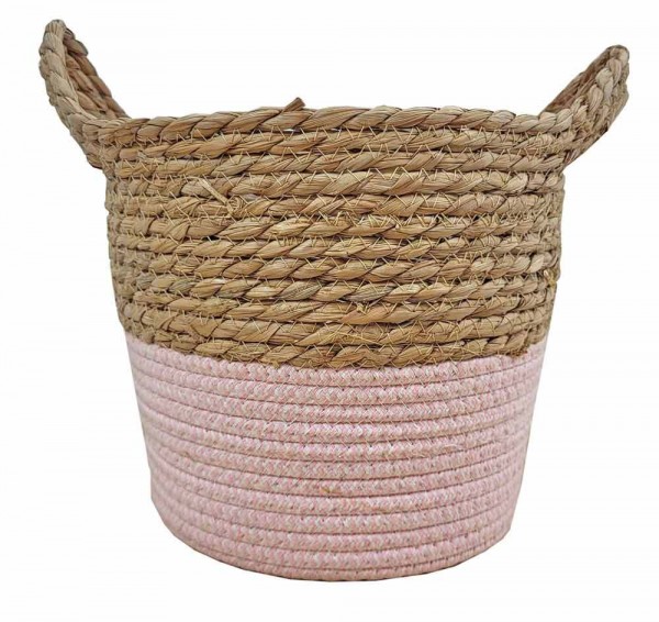 Pflanzkübel Seegras geflochten mit Henkel Korb Pflanzgefäß 2-Farbig Pink