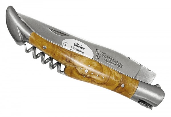 Laguiole en Aubrac Taschenmesser mit Korkenzieher Olivenholz (Olivier) 12 cm