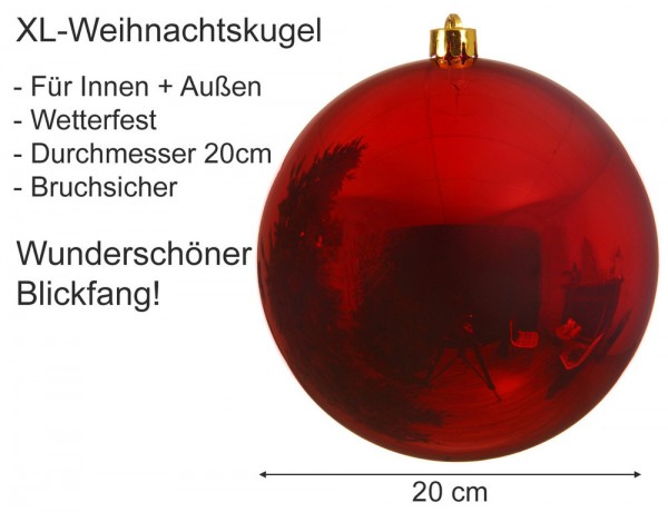 Große Weihnachtskugel 20 cm Rot Wetterfeste XL Christbaumkugel Außen und Innen