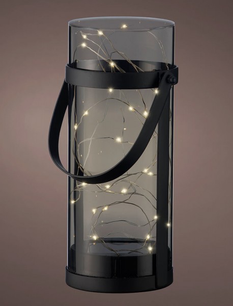 Solar Laterne für Außen LED Solarleuchte mit Henkel Warmweiß Windlicht Grau 25cm