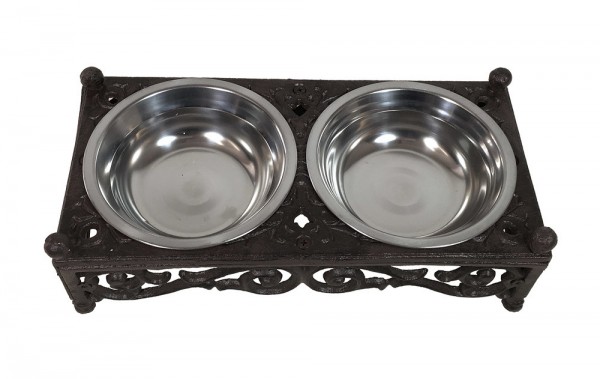 Fressnapf Futternapf Doppelt Nostalgie Gusseisen Antik-Stil Braun