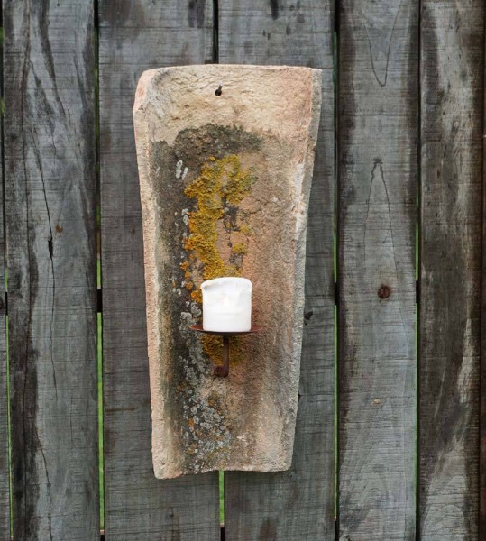 Dachziegel Antik Verwittert mit Wandkerzenhalter Original Patina Bruchecken