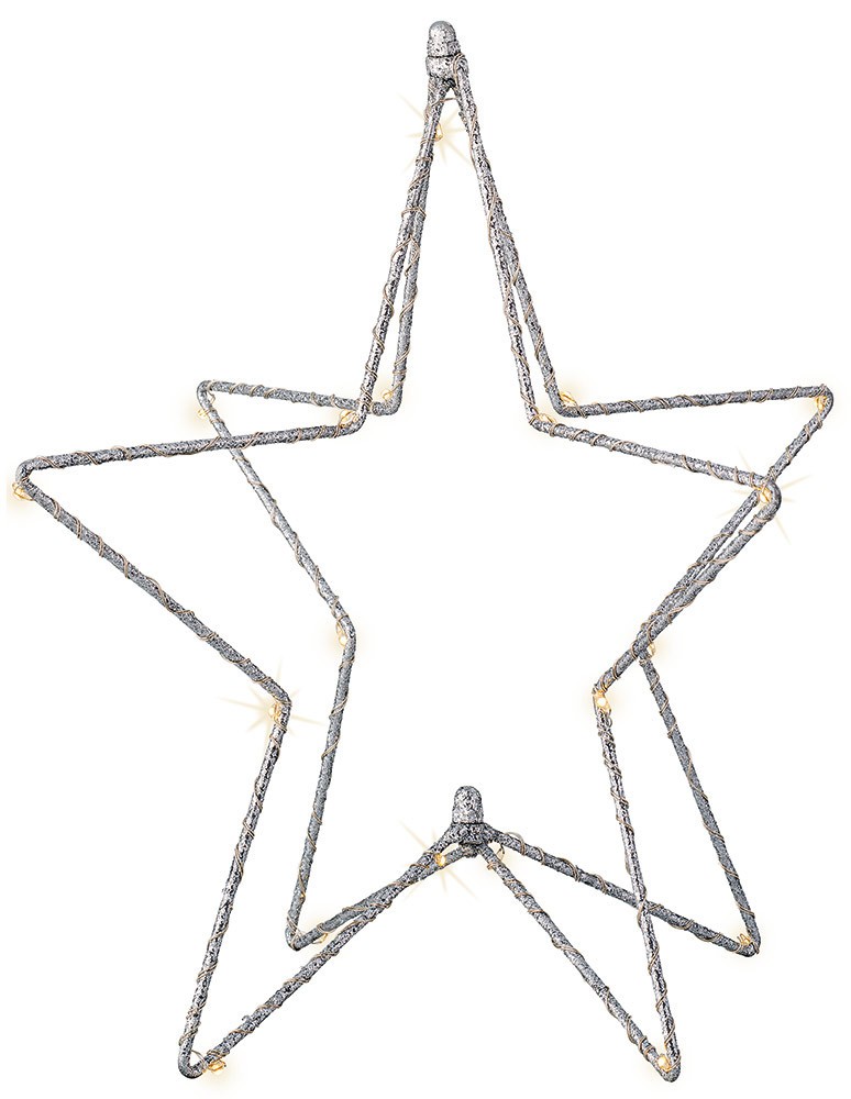 LED Stern silber 3D Weihnachtsdeko mit Beleuchtung Batteriebetrieb Timer 38cm LED Stern silber 3D Weihnachtsdeko mit Beleuchtung Batteriebetrieb Timer 38cm