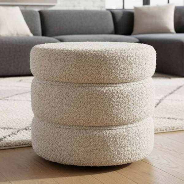 Sitzhocker Rund Pouf Bouclé Teddy Stoff Kuscheliger Hocker Polsterhocker Beige