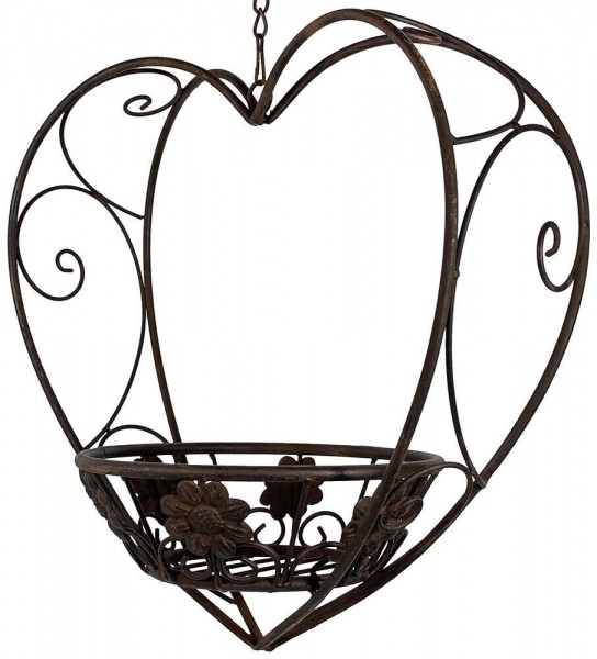 Hängekorb Herz Blumenkorb Pflanzenkorb Blumenampel Eisen Braun Antik-Stil