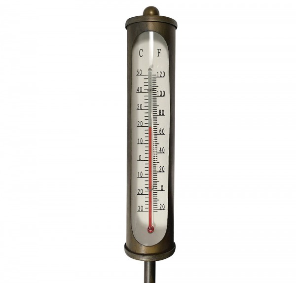 Gartenstecker mit Thermometer Vintage-Stil Eisen Braun Gartenthermometer 115cm