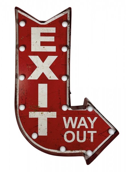Wandleuchte EXIT WAY OUT Rot LED Beleuchtung Wegweiser Leuchtdeko Nostalgie Vintage