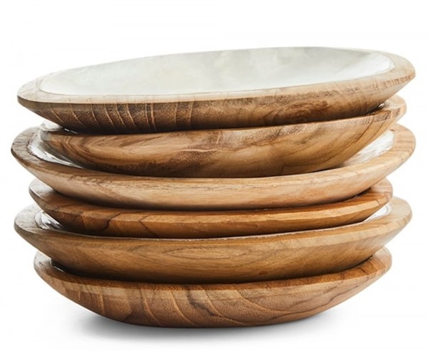 Kleine Schale Holz mit Capiz Muschel für Duftsteine Amber Duftwürfel Natur 8 cm