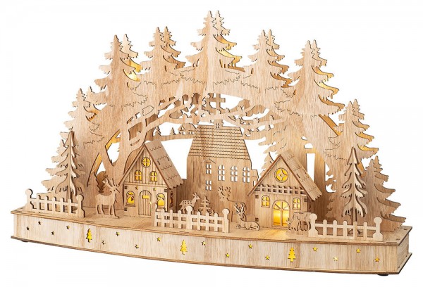 Schwibbogen beleuchtet Lichterbogen Holz Weihnachtsdorf Weihnachten Timer